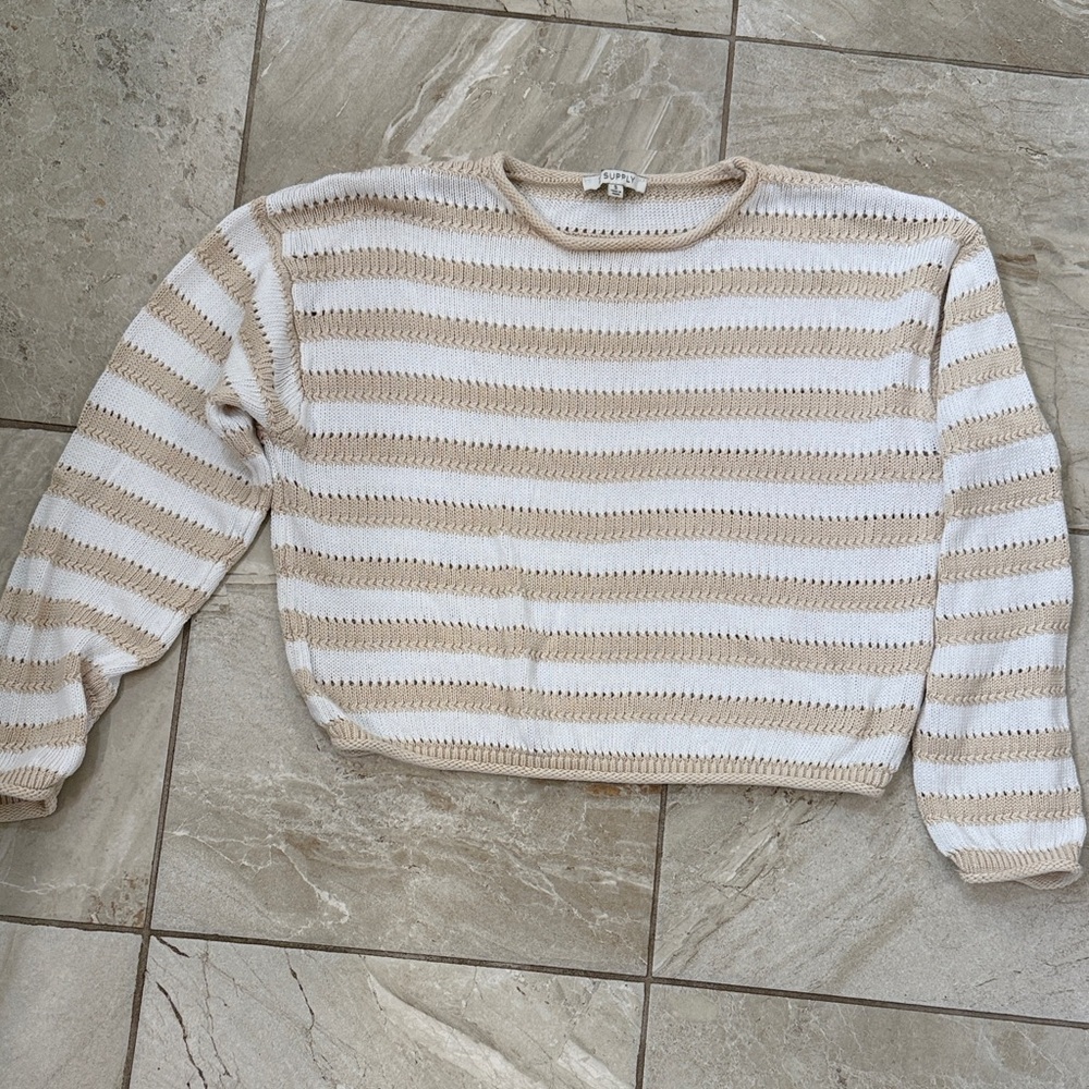 Z Supply Cream and White Knit Sweater